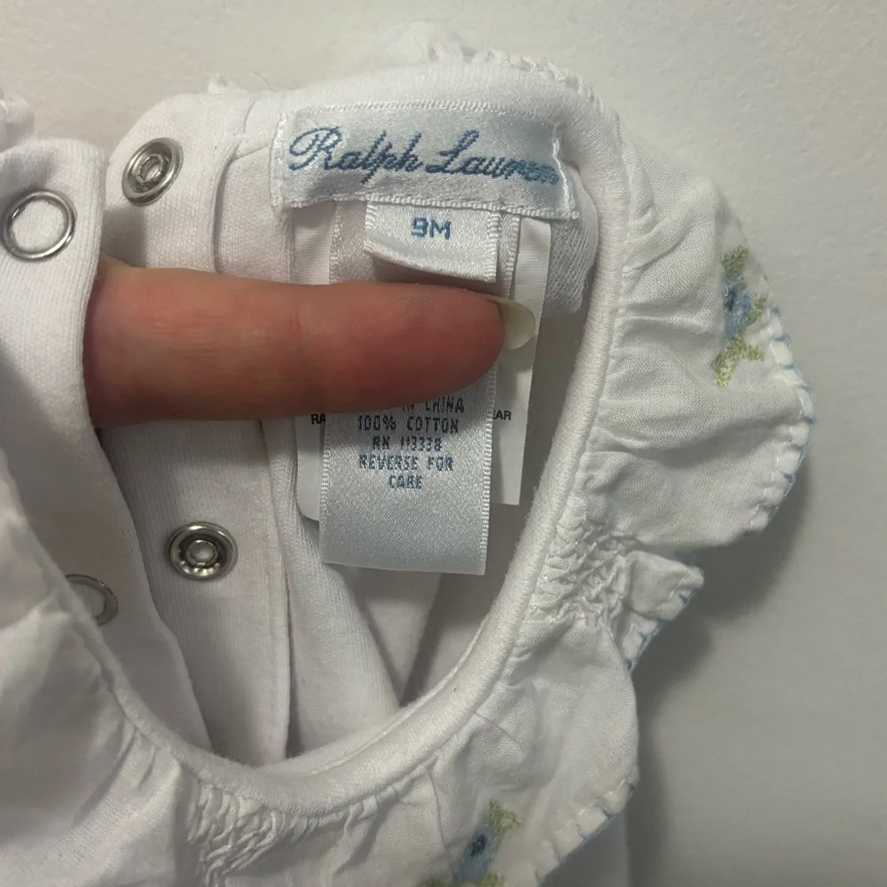 Ralph Lauren White Baby Onesie with Floral Accents - Picture 3 of 3